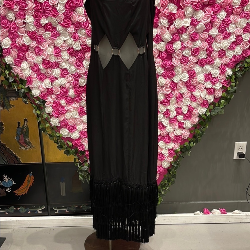 Black Fringe Cut-Out Maxi Dress – The Brand Label – NEW – Statement Piece | XXL